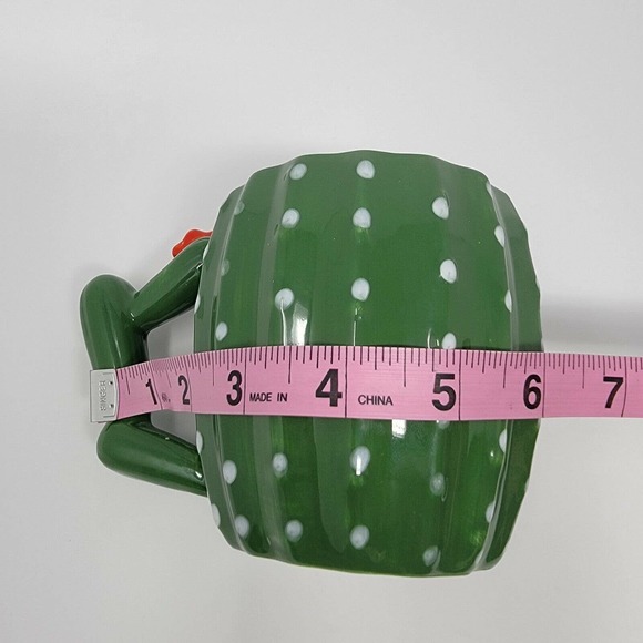 Cactus Ceramic Mugs Green White Red Flower Set of 2 - Picture 11 of 12
